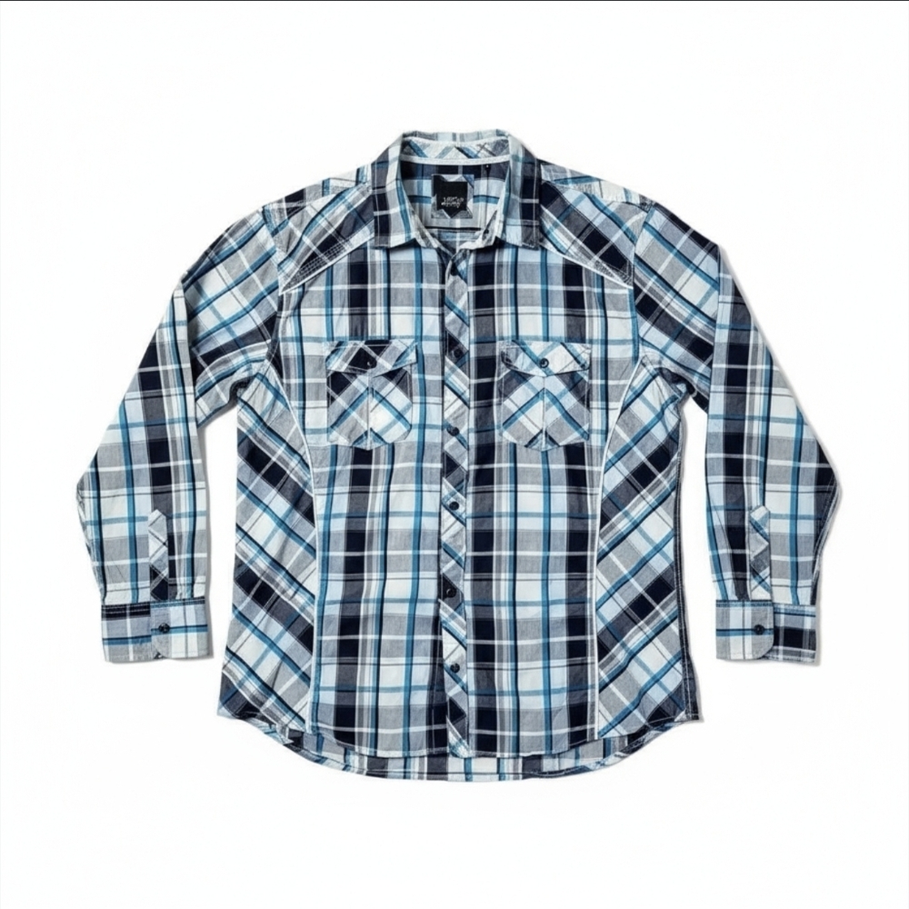 Various Artists Men's Blue Plaid Western Pearl Snap Shirt